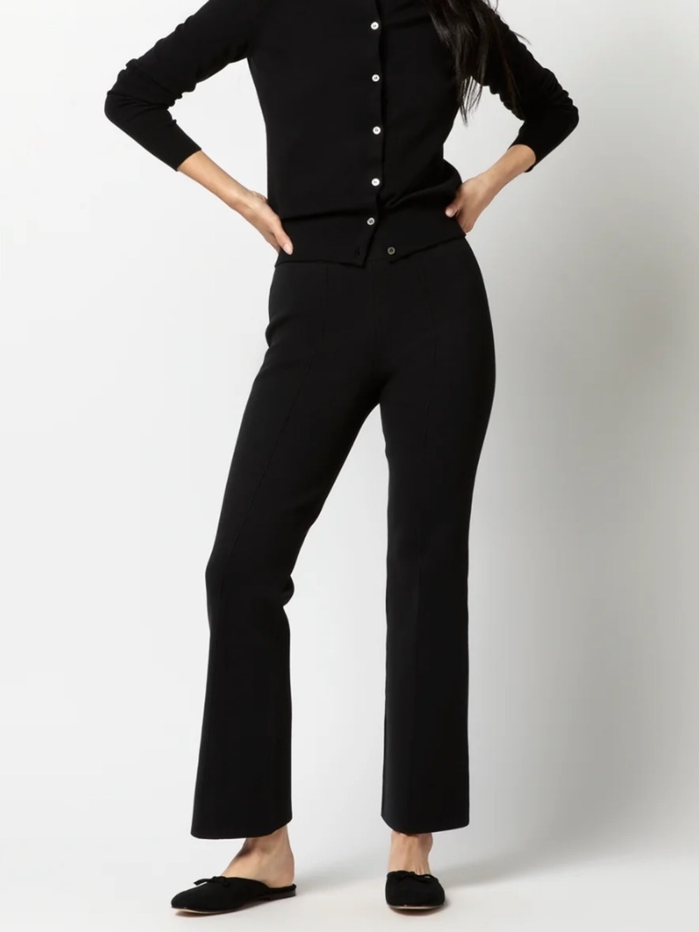 Ann Mashburn Lara Knit Flare Cropped Pant Black Supima Cotton